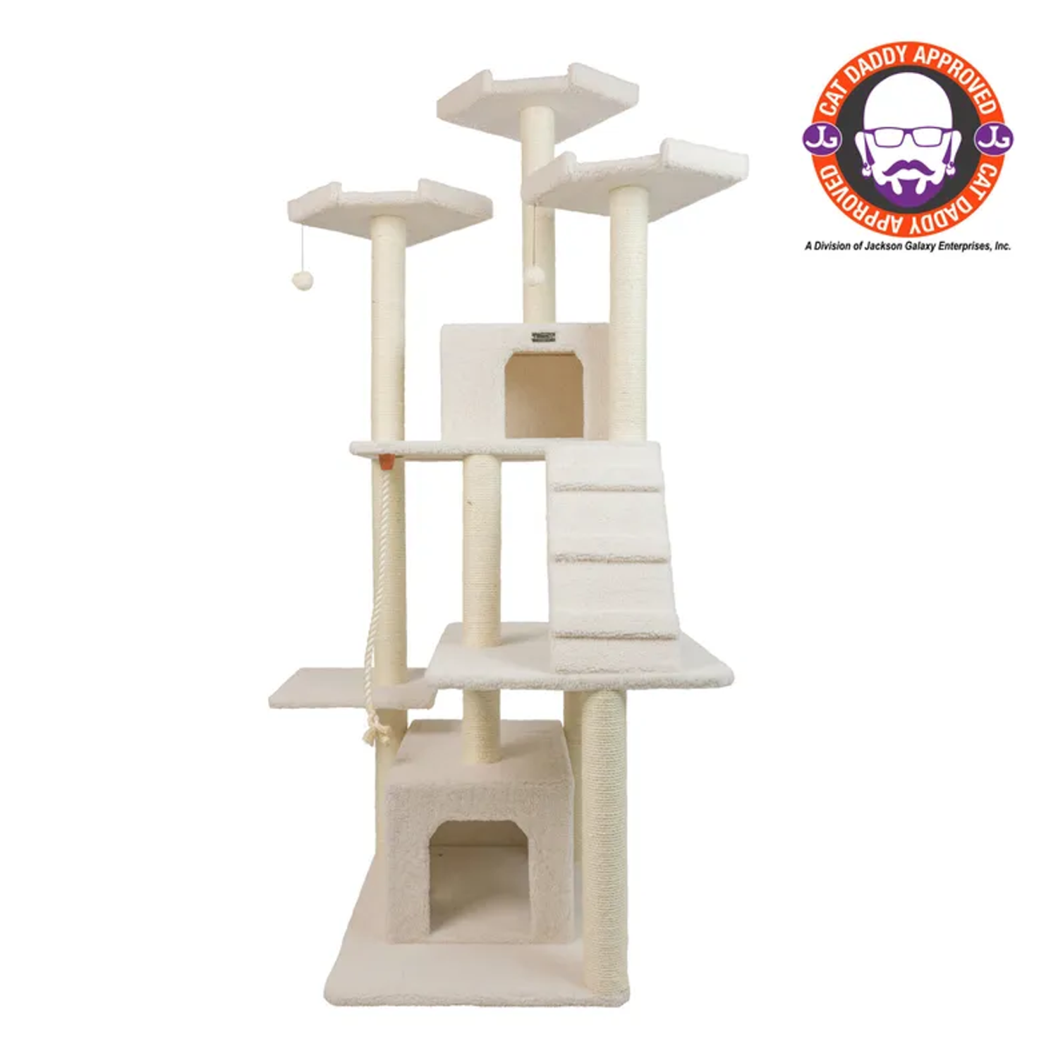 AeroMark International Inc Real Wood B8201 Classic  Ivory Cat Tree Multi Levels W Ramp Scratchers