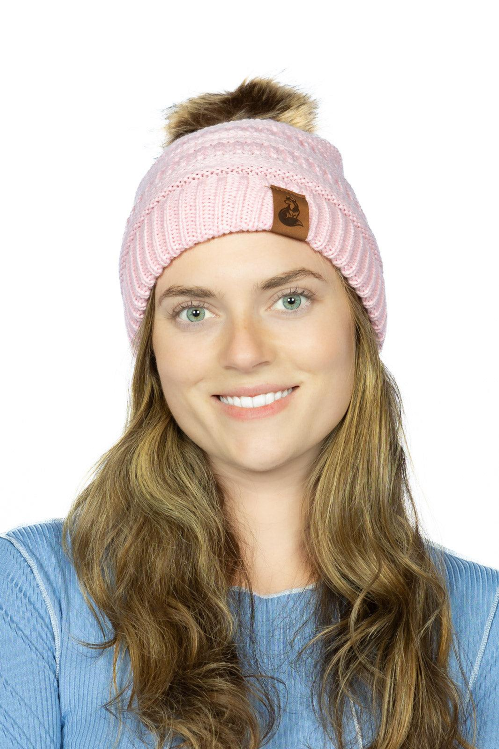 Aria the Fox LLC Dianthus Pink Ribbed Beanie with Pom Pet App