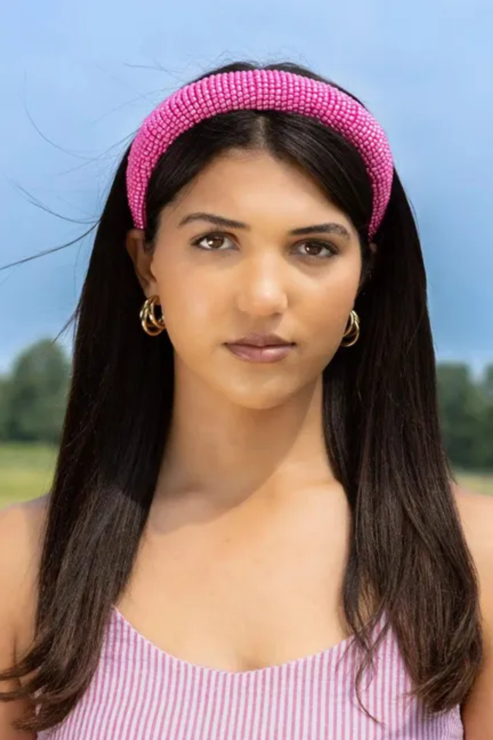 Aria the Fox LLC Pink Solid Beaded Headband Pet App