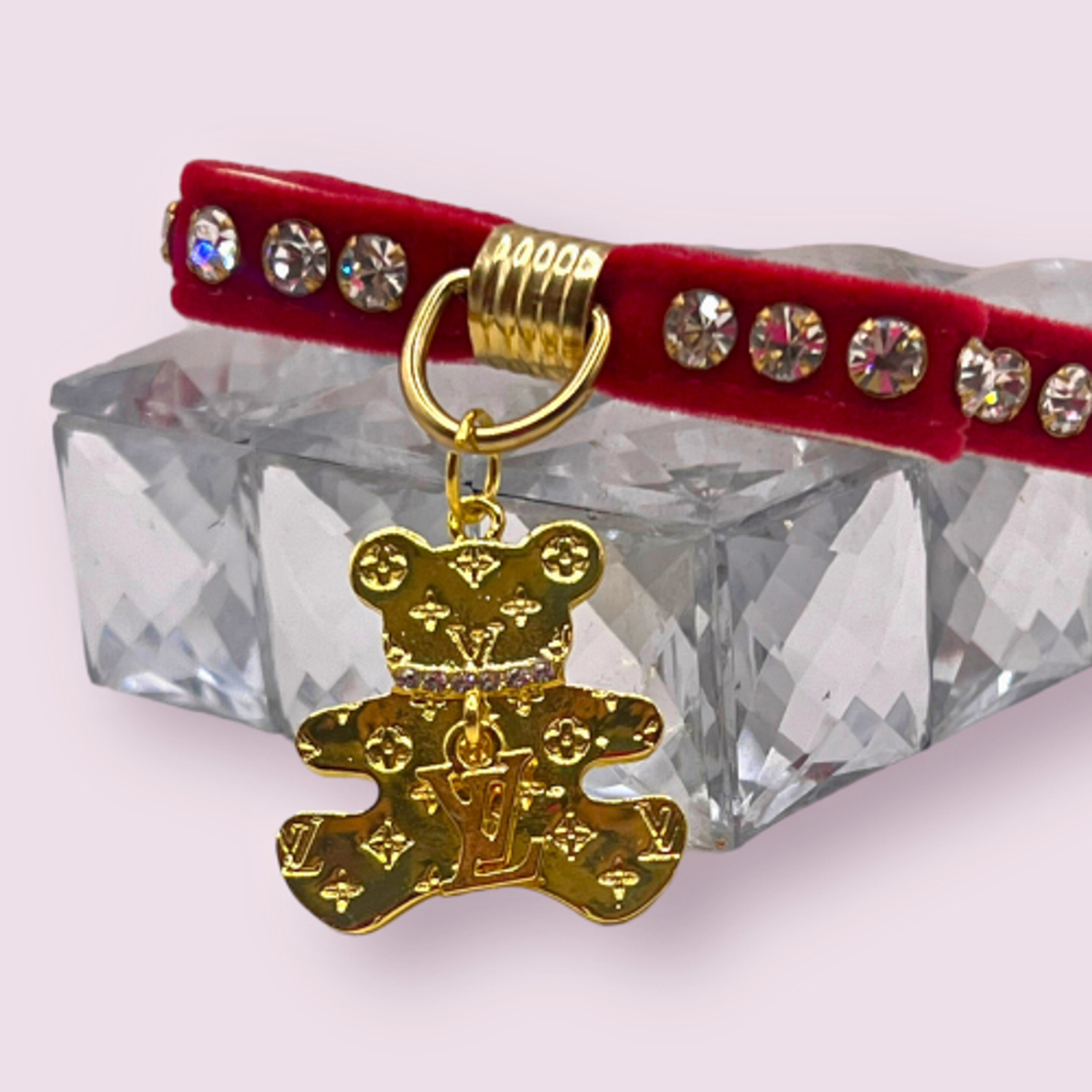 Bark Fifth Avenue Velvet Bow Bear Charm Collar- Dog Collar Dog Collars