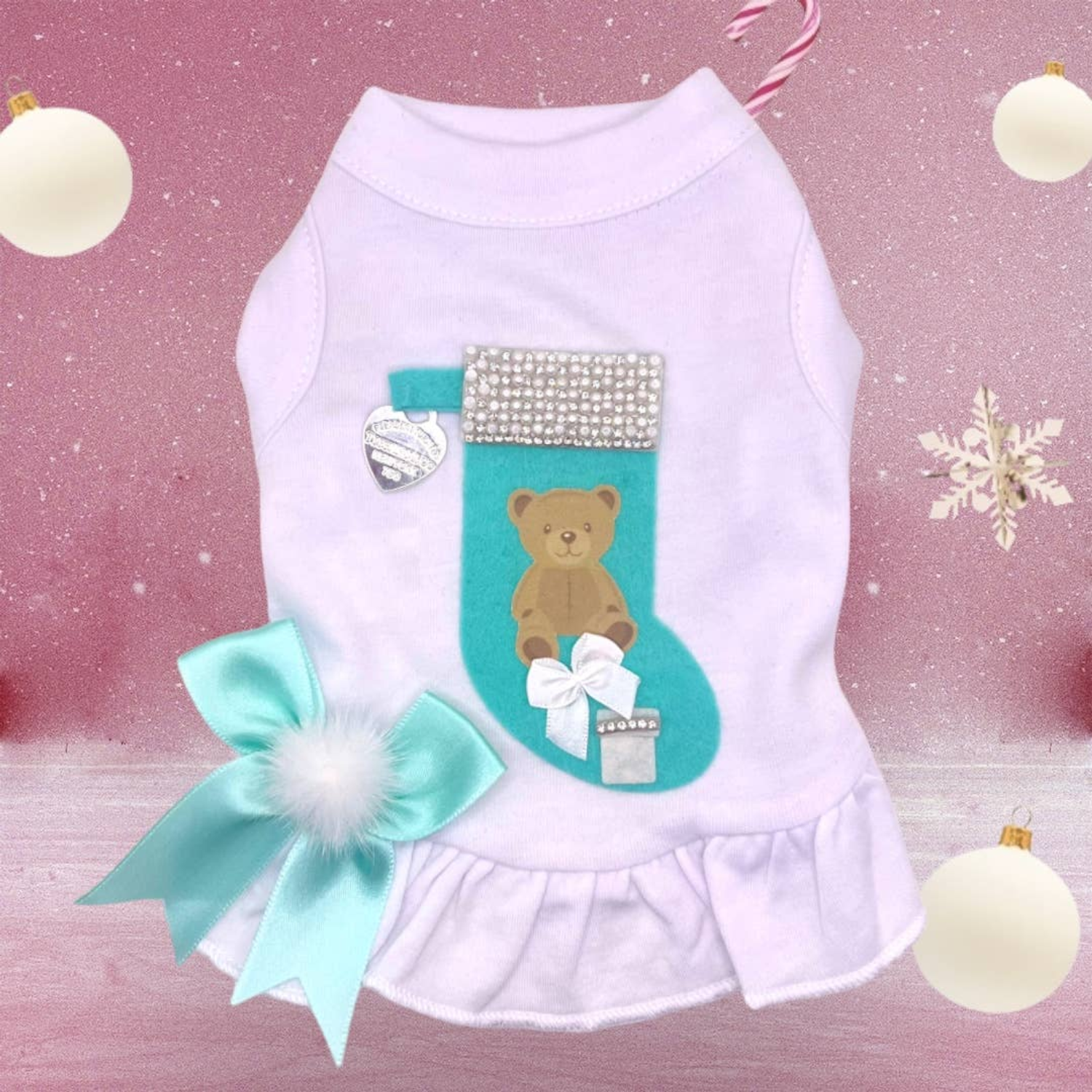 Bark Fifth Avenue Sniffany Bear Stocking Dress- Dog Dress Dog Clothes