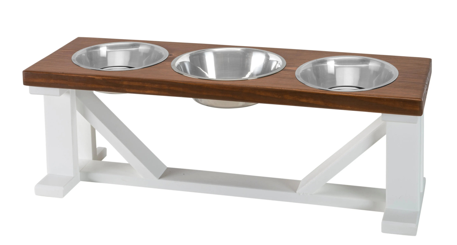 Bearwood Essentials Farmhouse 3-Bowl Elevated Dog Feeder Chestnut Small
