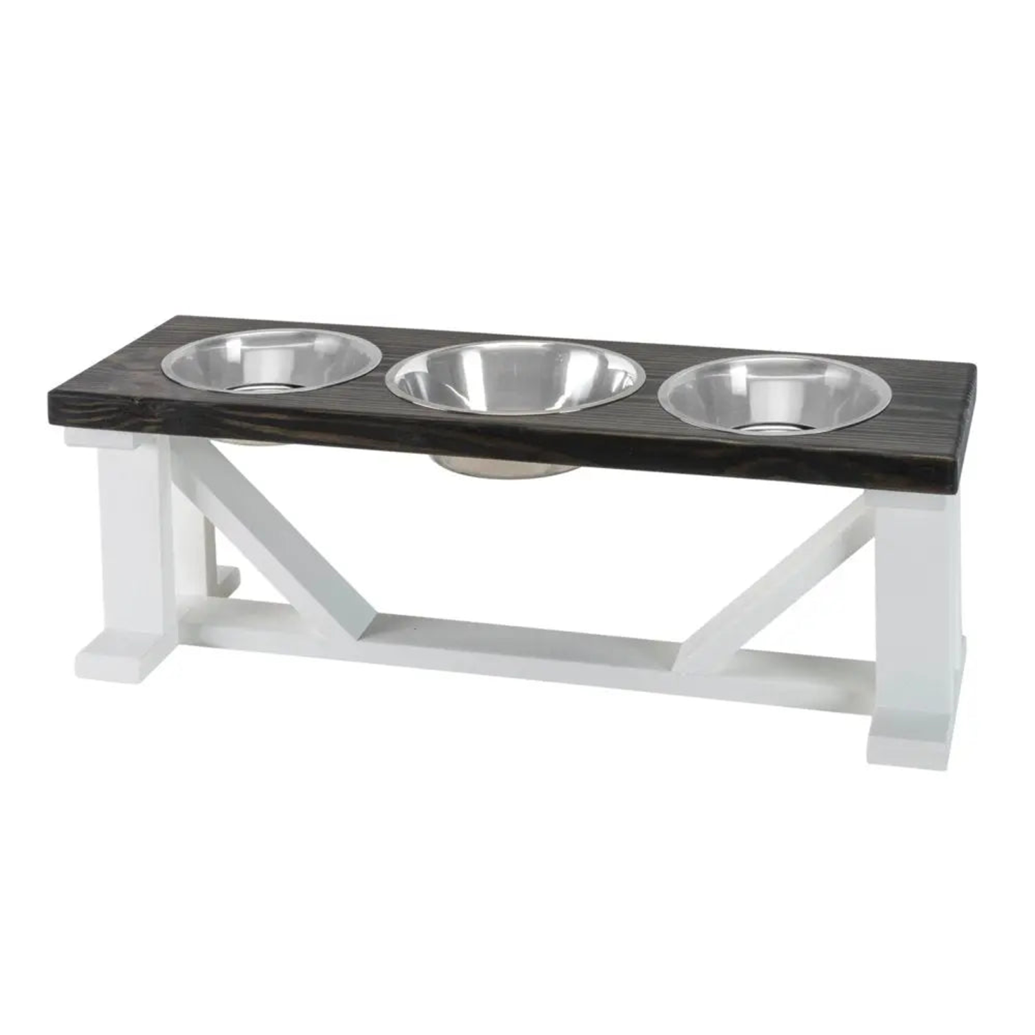 Bearwood Essentials Farmhouse 3-Bowl Elevated Dog Feeder Ebony Small