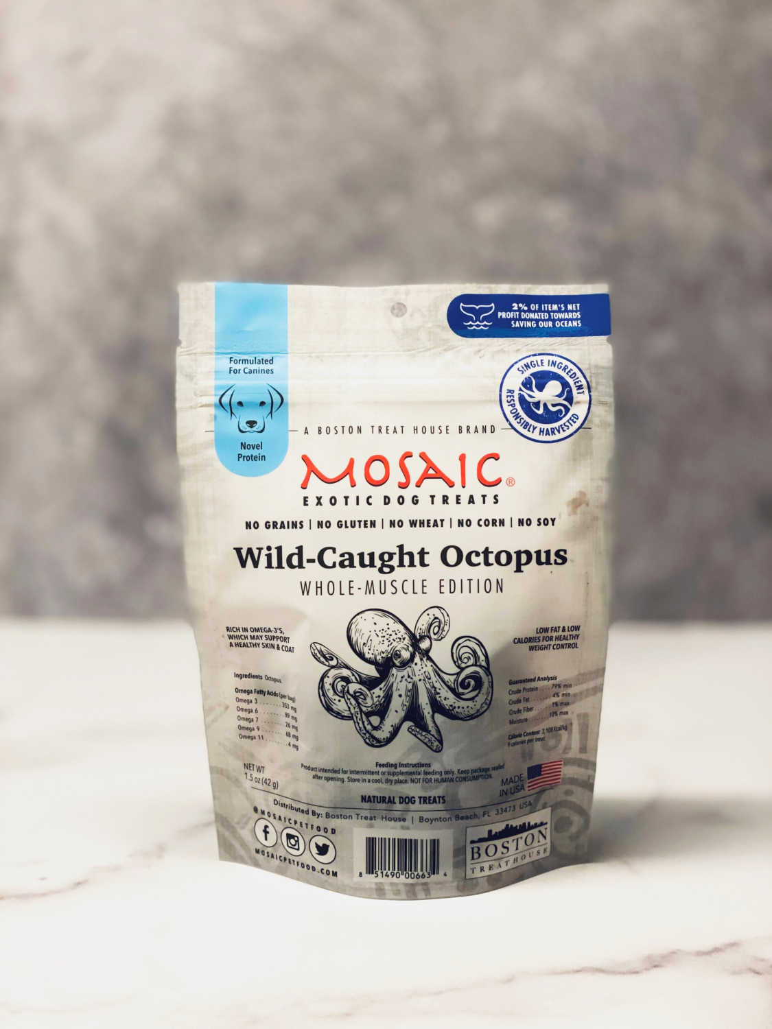 Boston Treat House Wild Caught Octopus Whole Muscle Dog Treats