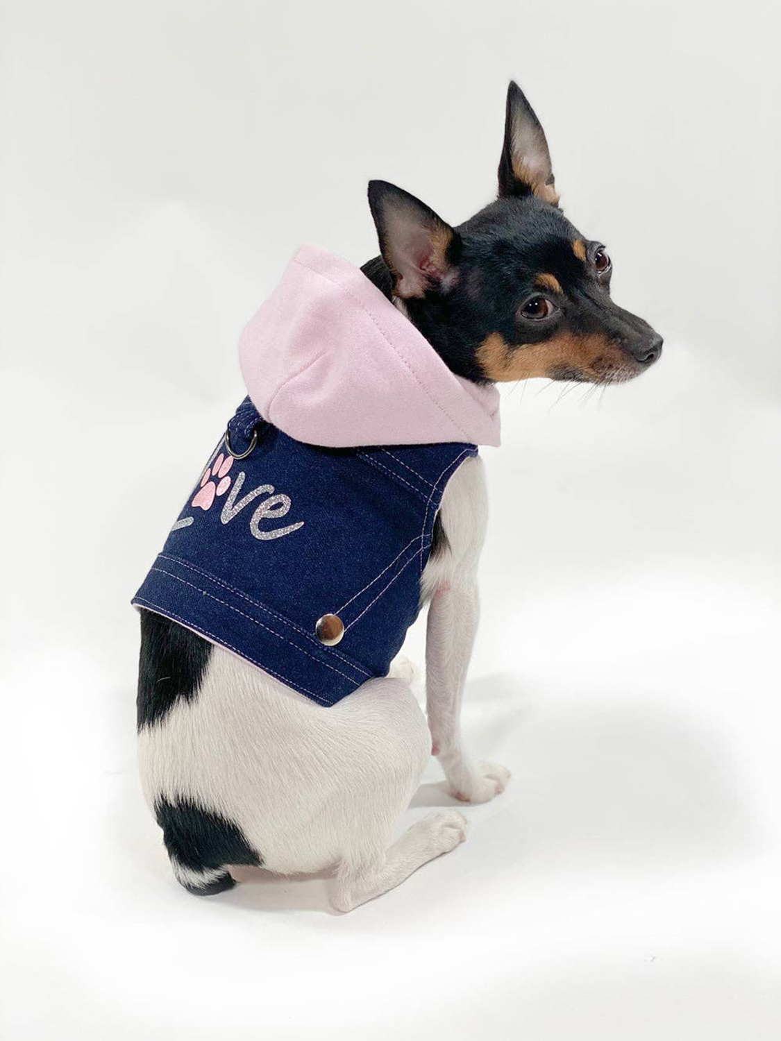 DoggieCoutureNY Denim Hoodie "Love" Harness Vest Dog Clothes