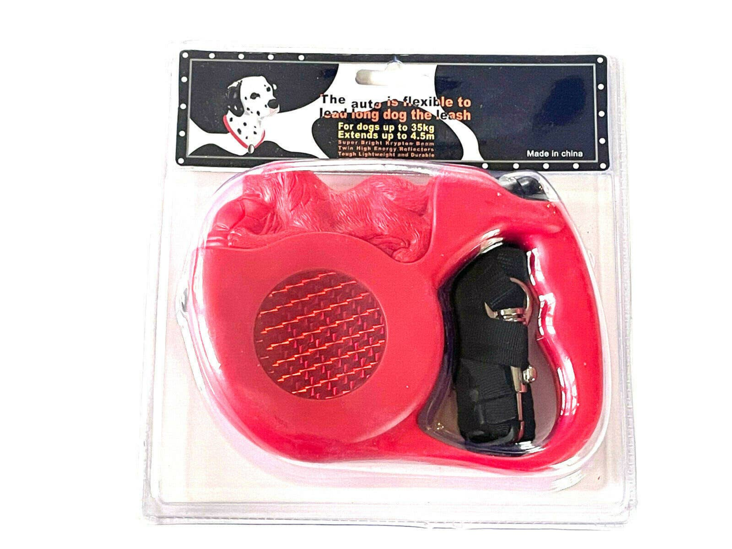 HASHIR PRODUCTS Reflective Retractable Pet Dog Leash Up to 4.5m Long 35kg 77lbs Krypton Beam Grooming Supplies