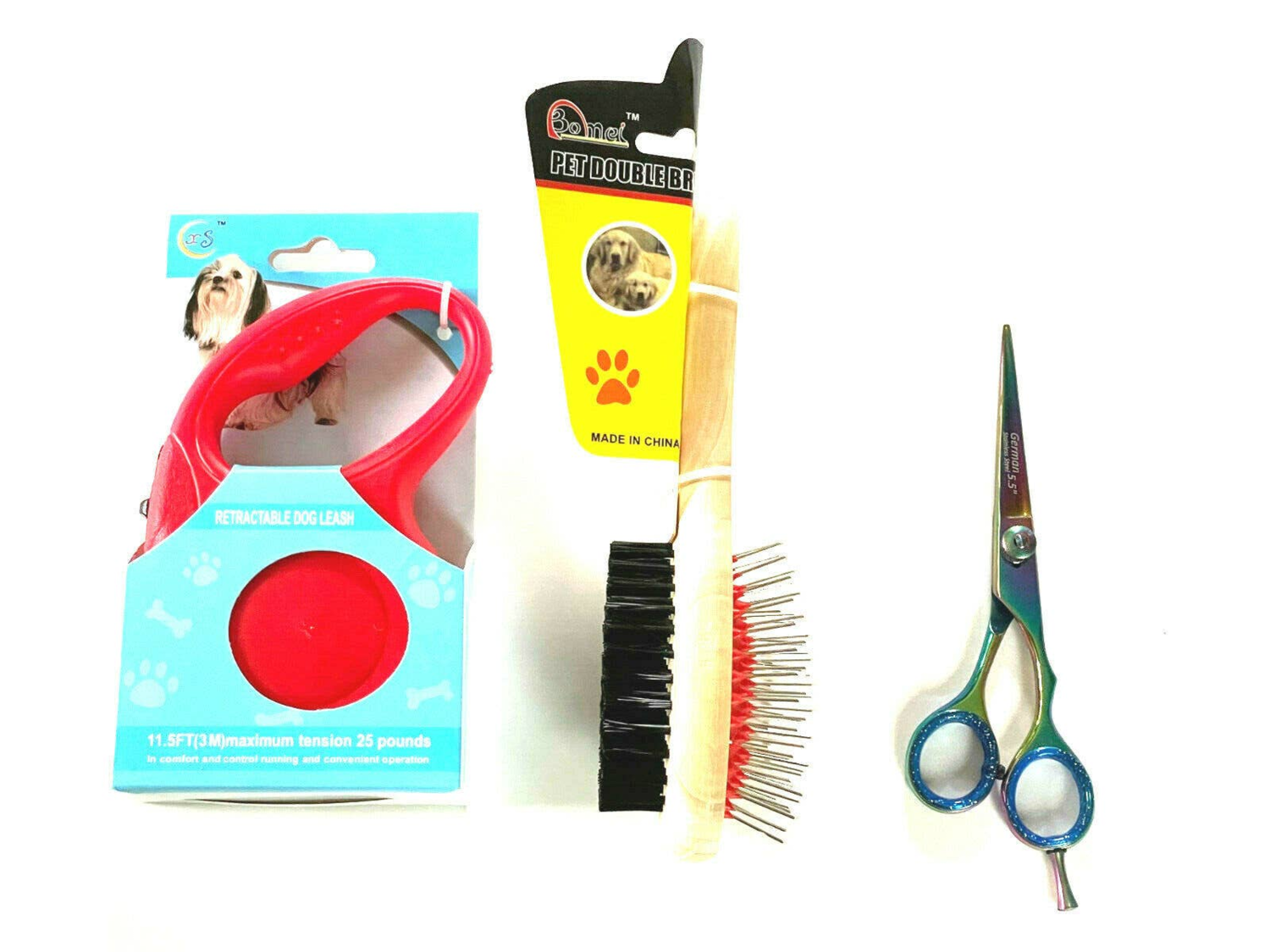HASHIR PRODUCTS Retractable Dog Leash Double Brush Grooming Hair Scissors Complete Gift Set Grooming Supplies
