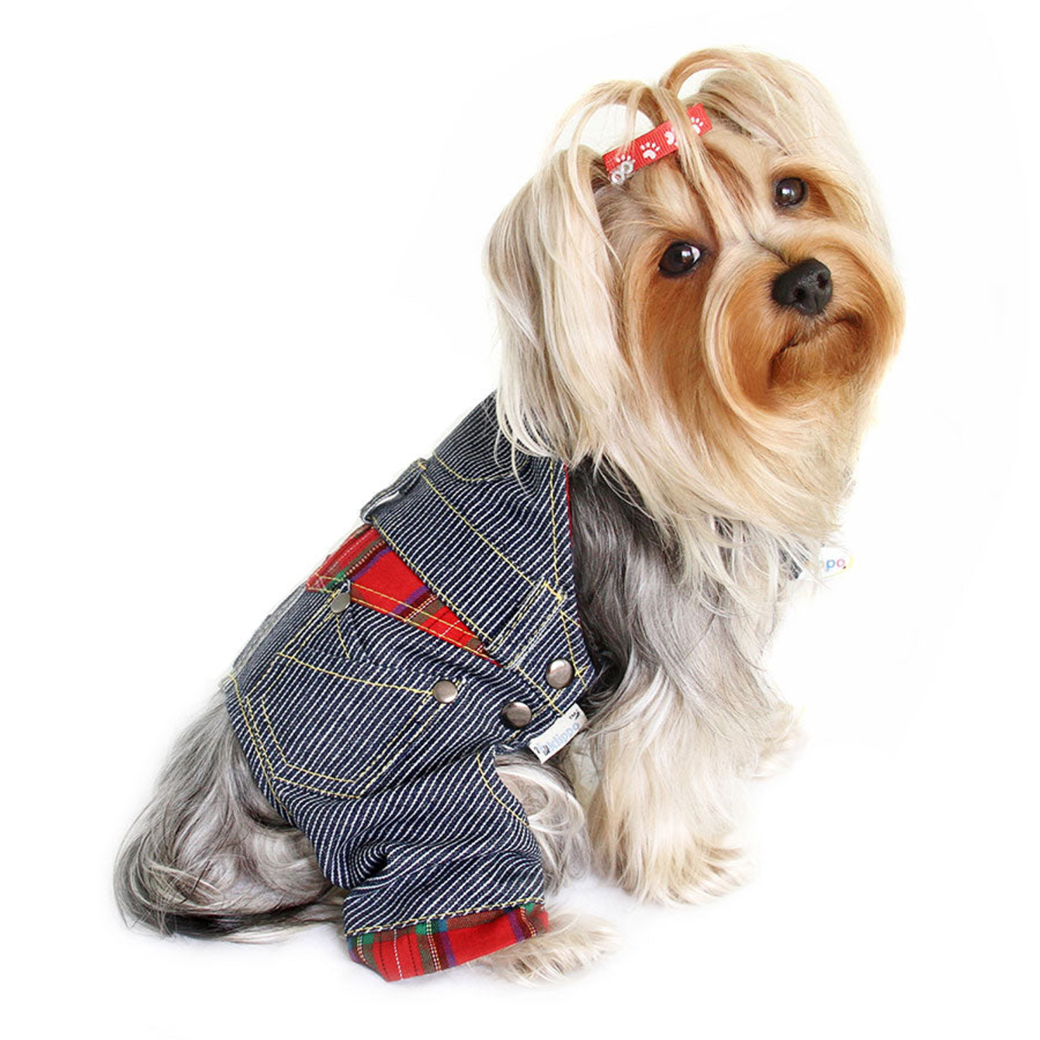 Klippo Pet Inc Adorable Stripy Denim Overall Bodysuit