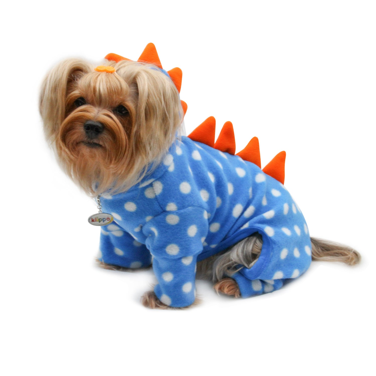 Klippo Pet Inc Polka Dots DINO Fleece Hooded Bodysuit/Pajamas Dog Clothes