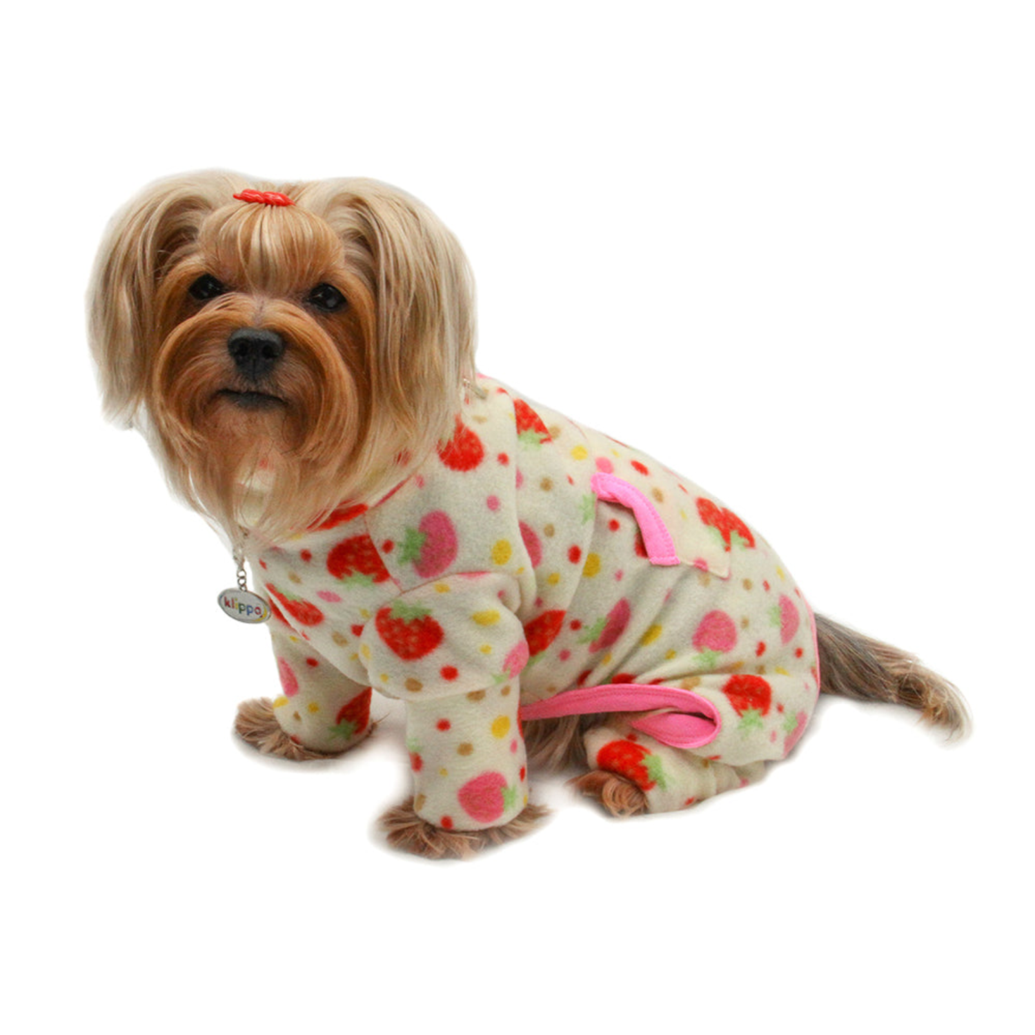 Klippo Pet Inc Yummy Strawberry Fleece Turtleneck Pajamas Dog Clothes