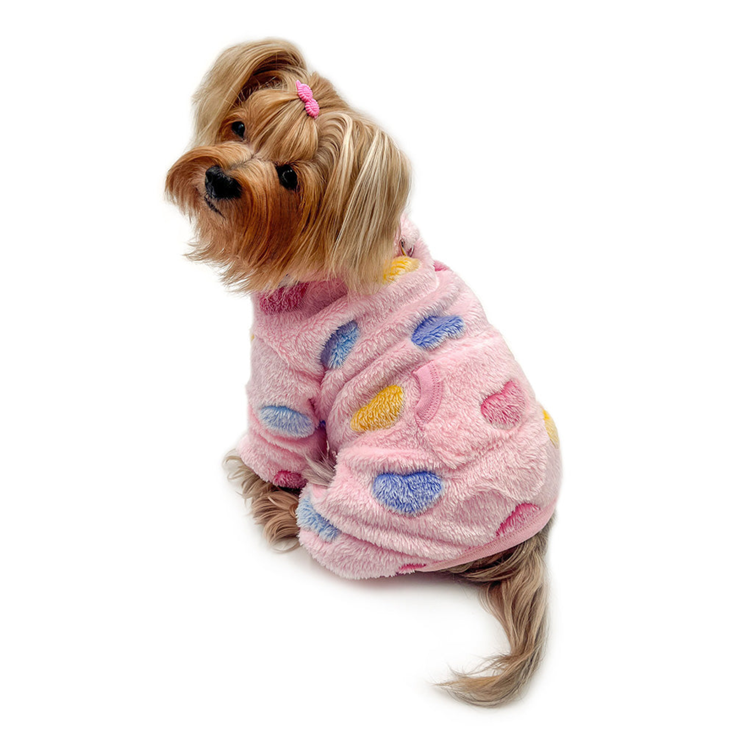 Klippo Pet Inc Ultra Plush Colorful Hearts Turtleneck Pajamas Dog Clothes