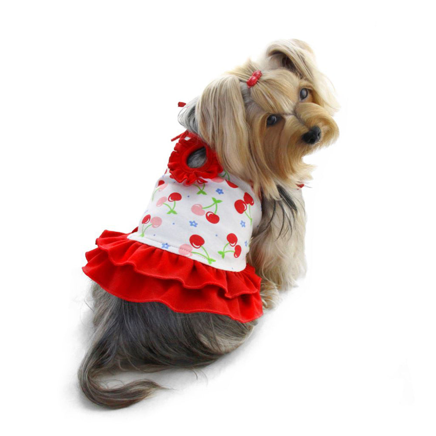 Klippo Pet Inc Soft Knit Cotton Cherries Dress w/Shoulder Ties Dresses