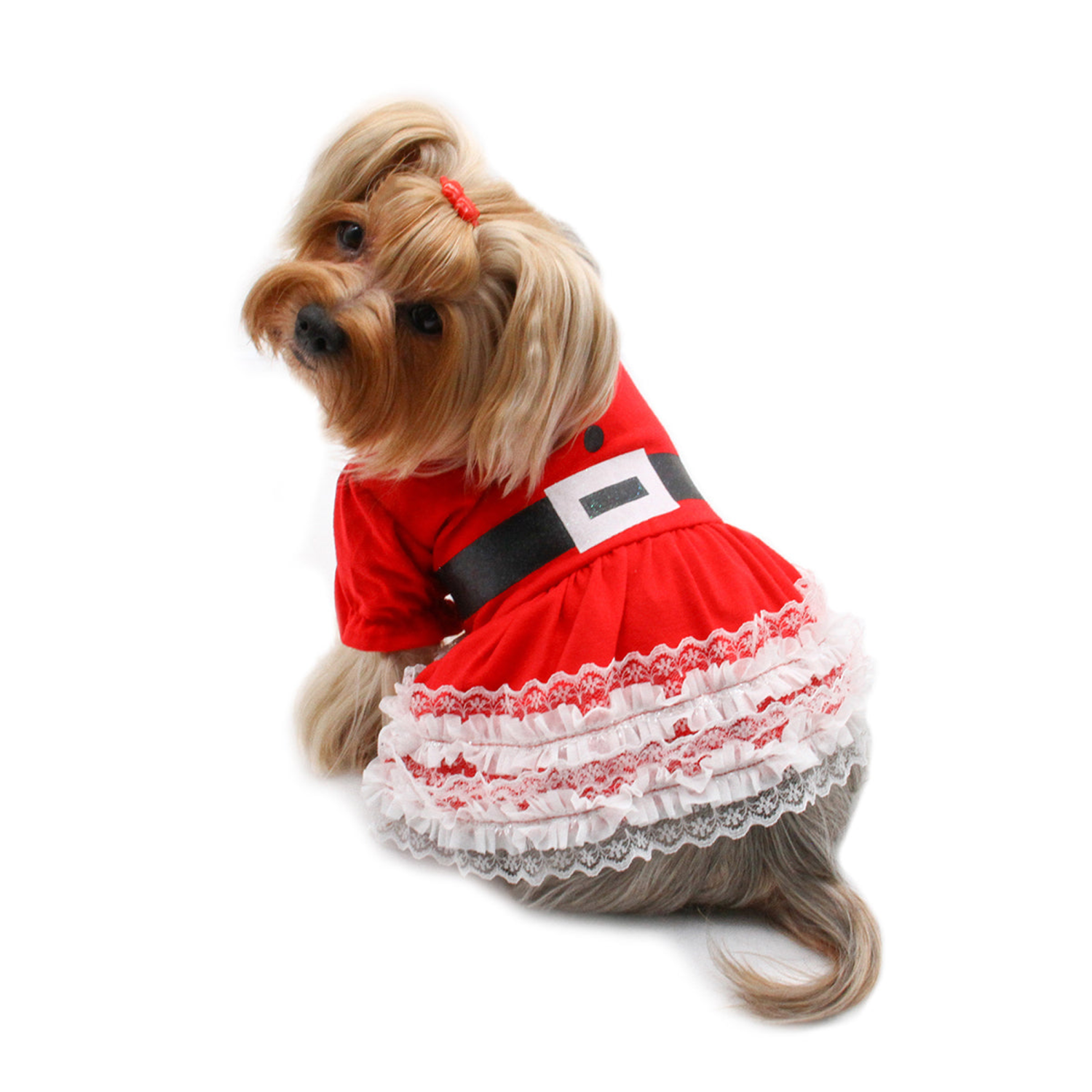 Klippo Pet Inc Lace Ruffles Puffy Sleeves Christmas Dress Dog Clothes