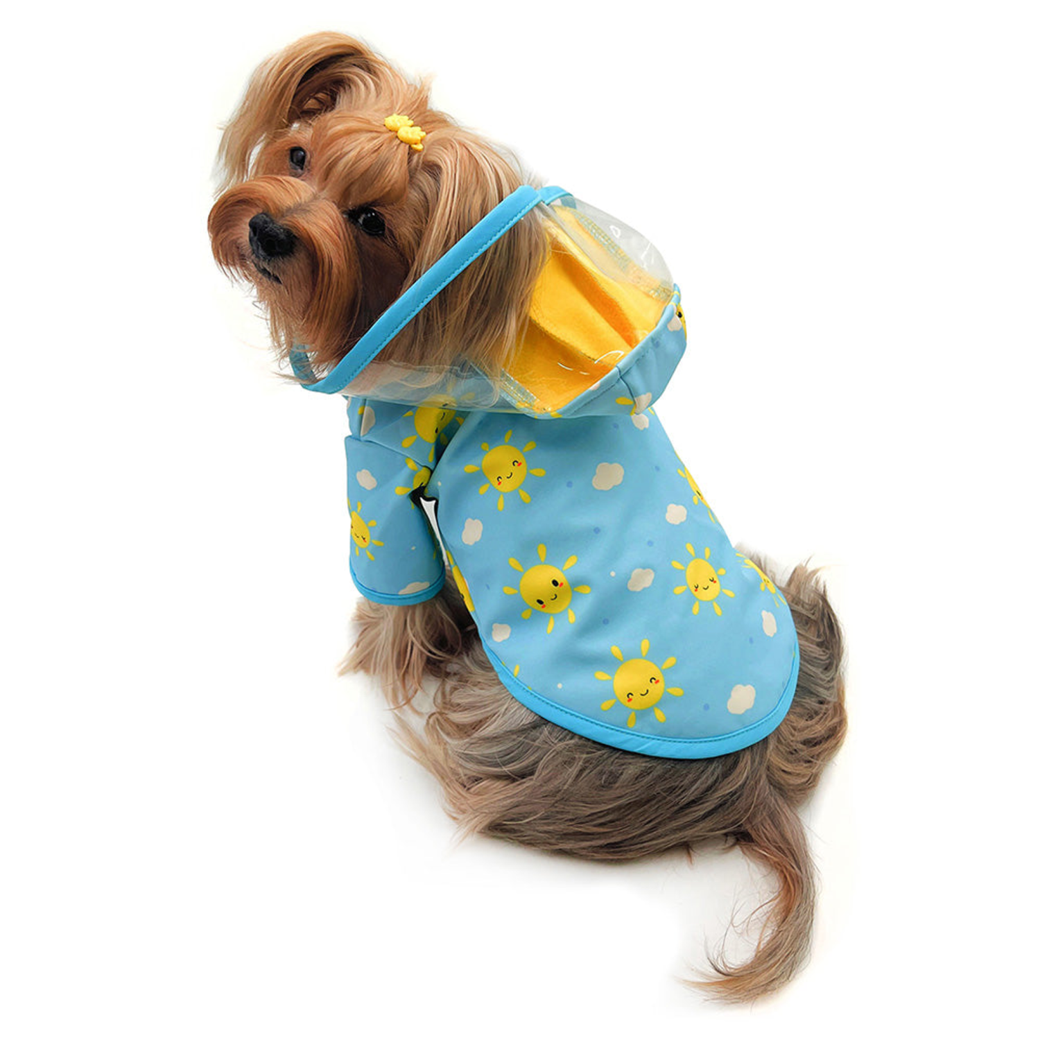 Klippo Pet Inc Clear View Happy Sunshine Raincoat with Fleece Lining and Detachable Hood Dog Clothes