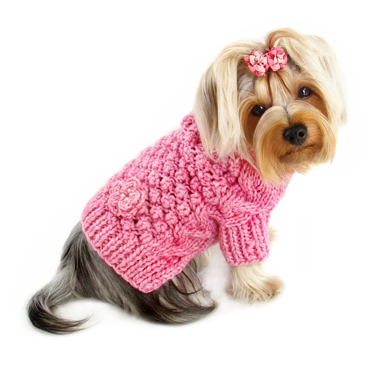 Klippo Pet Inc Pink Bobble Stitch Turtleneck Hand Knitted Sweater Dog Clothes