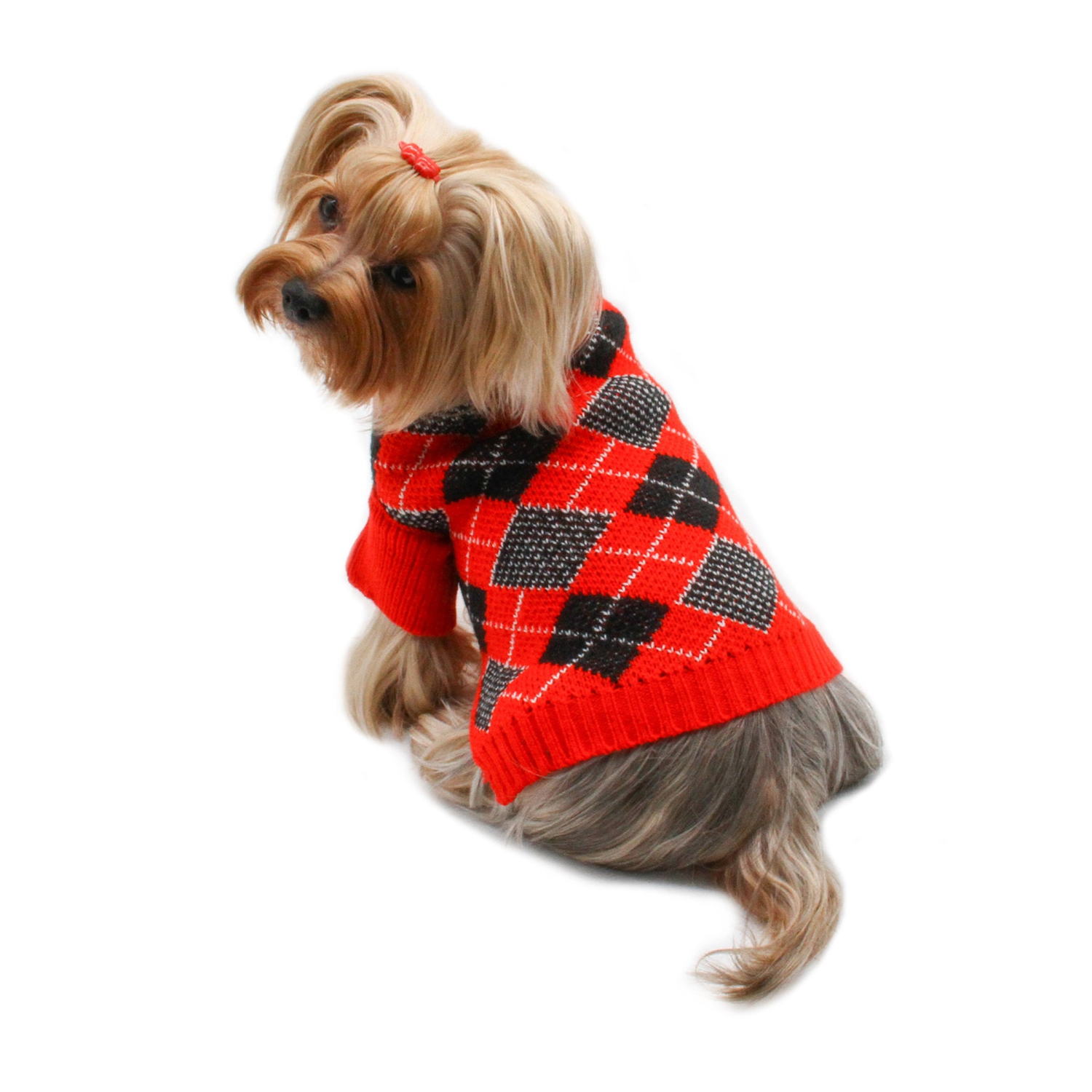 Klippo Pet Inc Argyle Turtleneck Sweater in Red/Black/White Dog Clothes