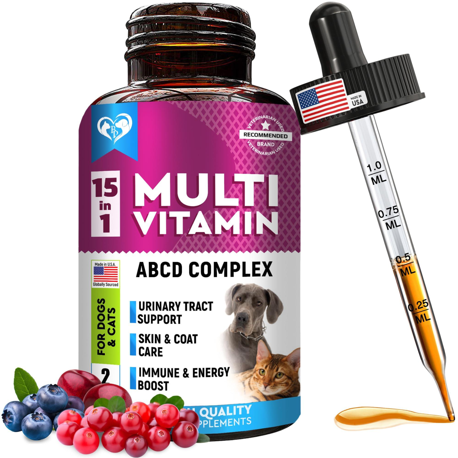 Onlihub Inc Cat & Dog Multivitamin Liquid with Glucosamine & Cranberry Vitamins & Supplements