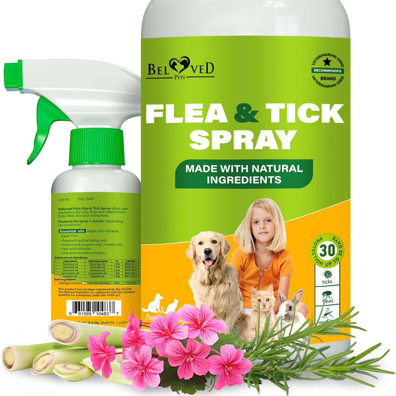 Onlihub Inc Natural Flea and Tick Home Spray for Dogs Cats & Ferret Mosquito Bug Repellent & Carpet Flea Killer Pet Pest Control & House Flea Treatment Indoor Org Vitamins & Supplements
