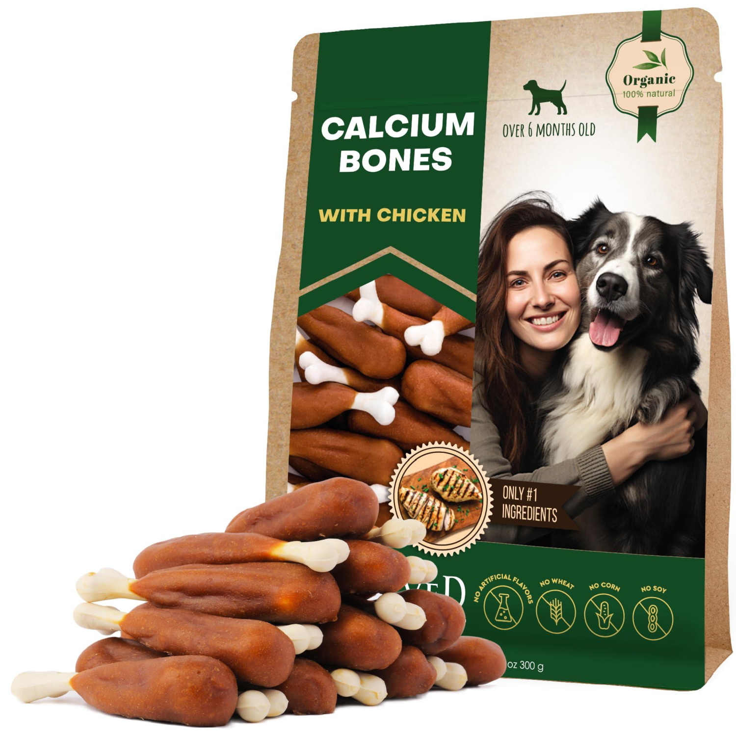 Onlihub Inc Dog Calcium Bones Wrapped Chicken & Rawhide Free Chew Treats Vitamins & Supplements