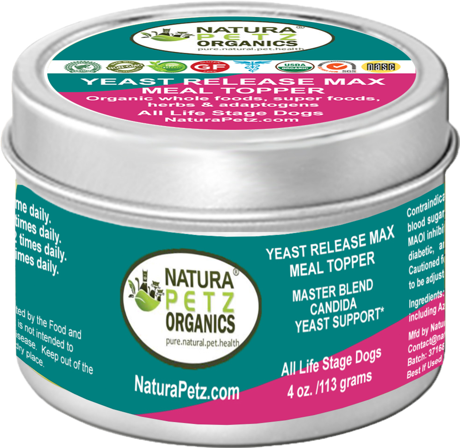 Organic Pet Systems Yeast Release Max Meal Topper* Master Blend Candida Yeast Defense* For Dogs And Cats* Dog Food Toppers