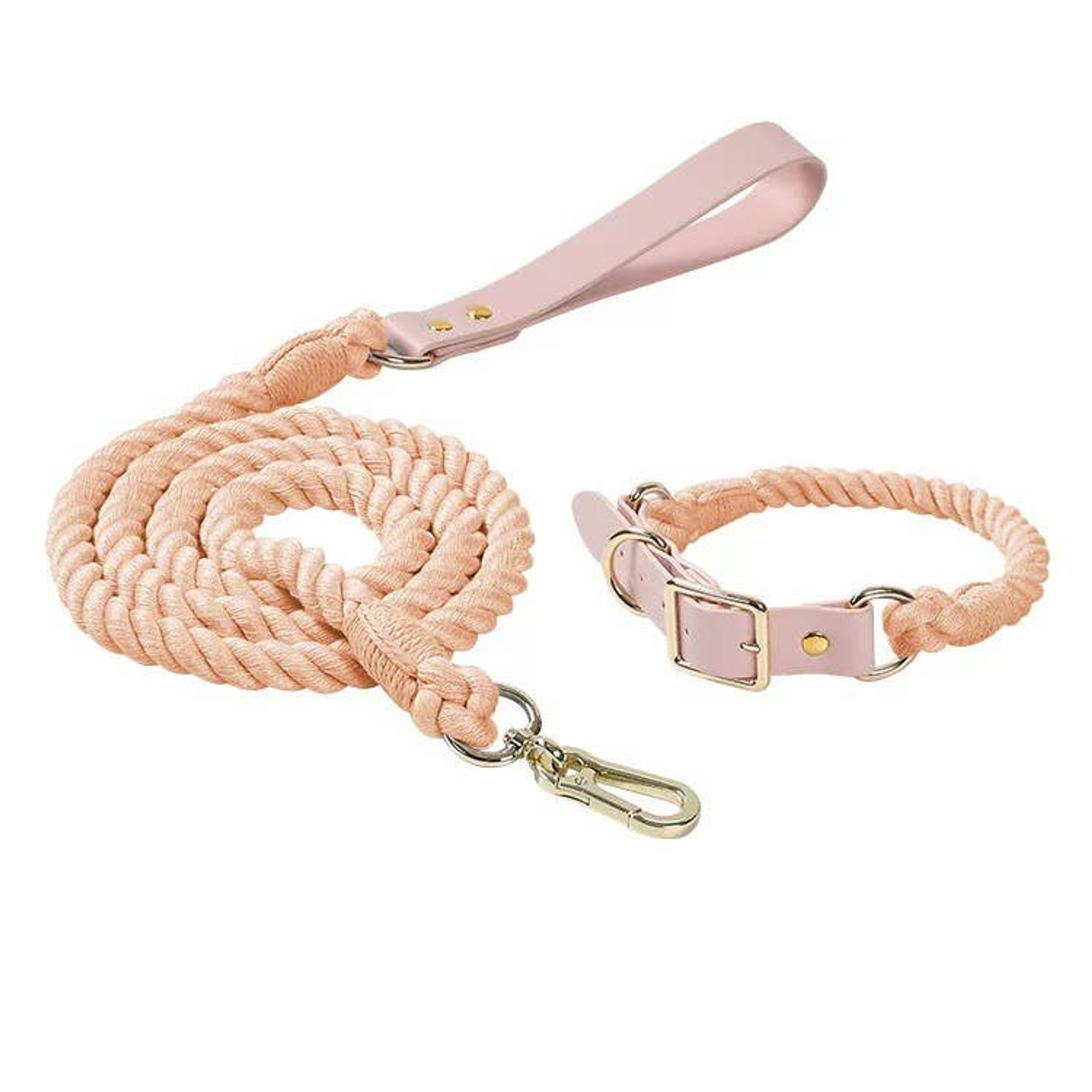 Pawsome Pets CA Luxe Royal Leather Rope Leash and Collar Set Dog Collars
