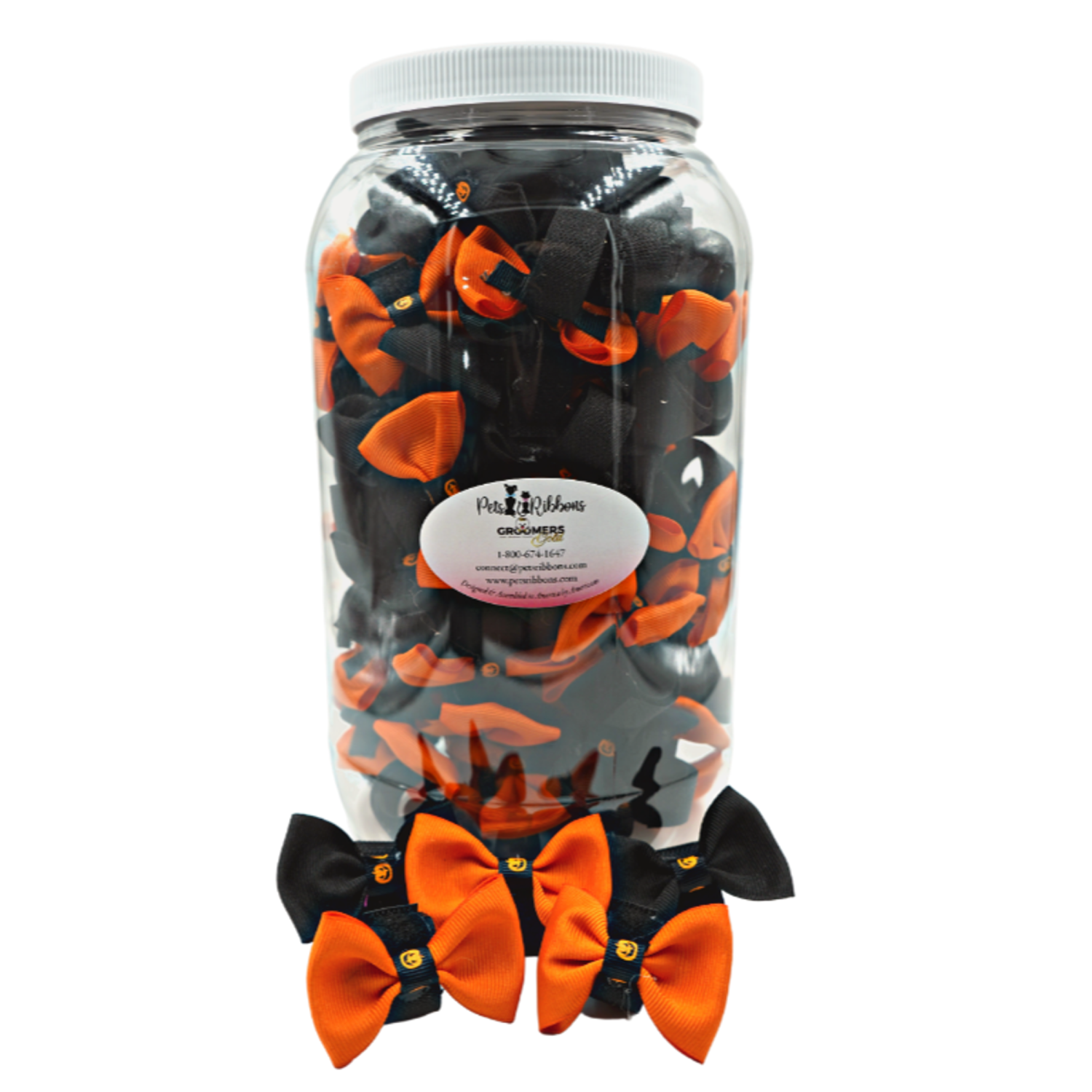 Pets Ribbons GG109PV | 50-100 2" Halloween Pumpkin Trim Velcro Dog | Cat Bows in a Jar|Pets Ribbons Pet Accessories
