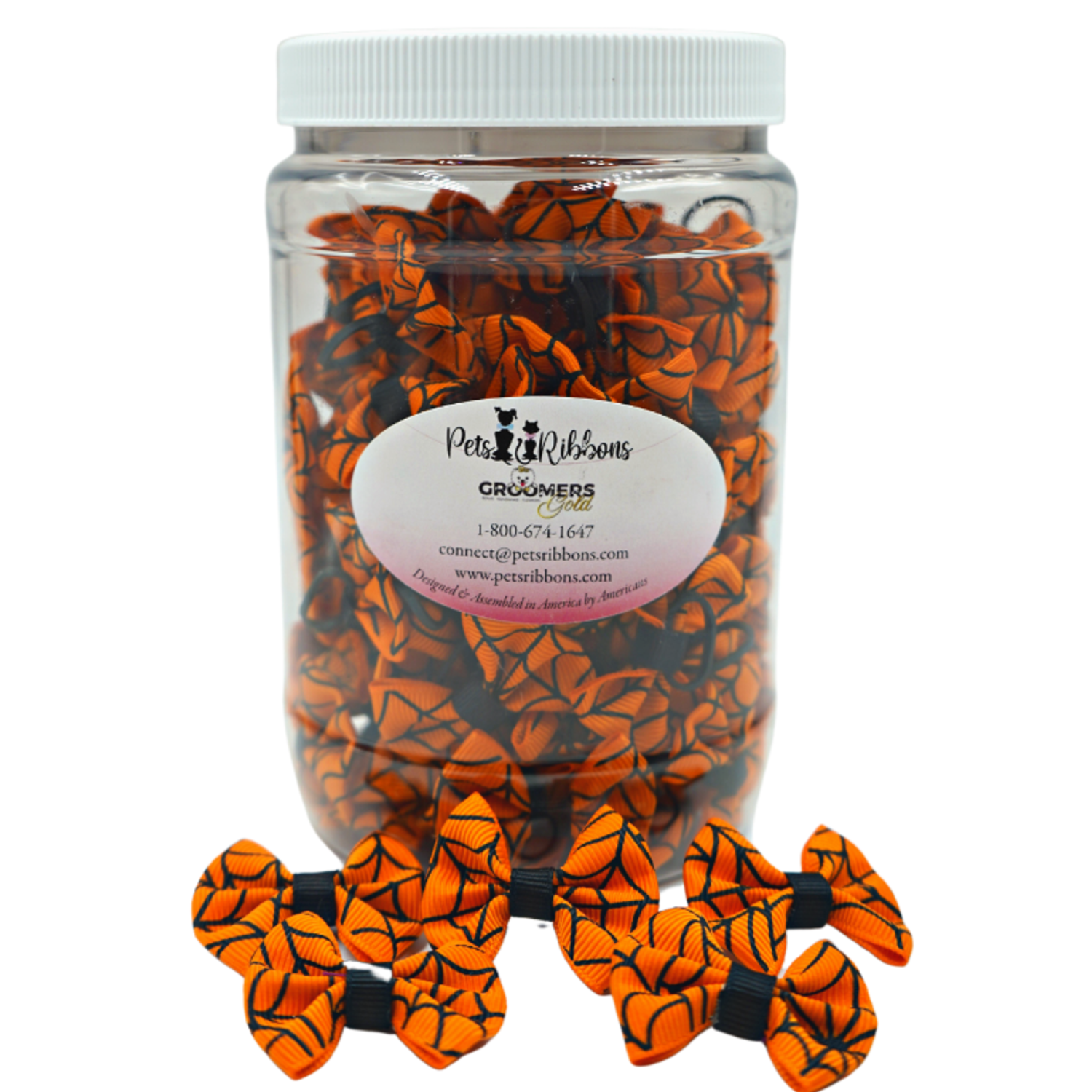 Pets Ribbons GG109S | 50-100 Halloween Spider Web Dog | Cat bows in Jar|Pets Ribbons Pet Accessories