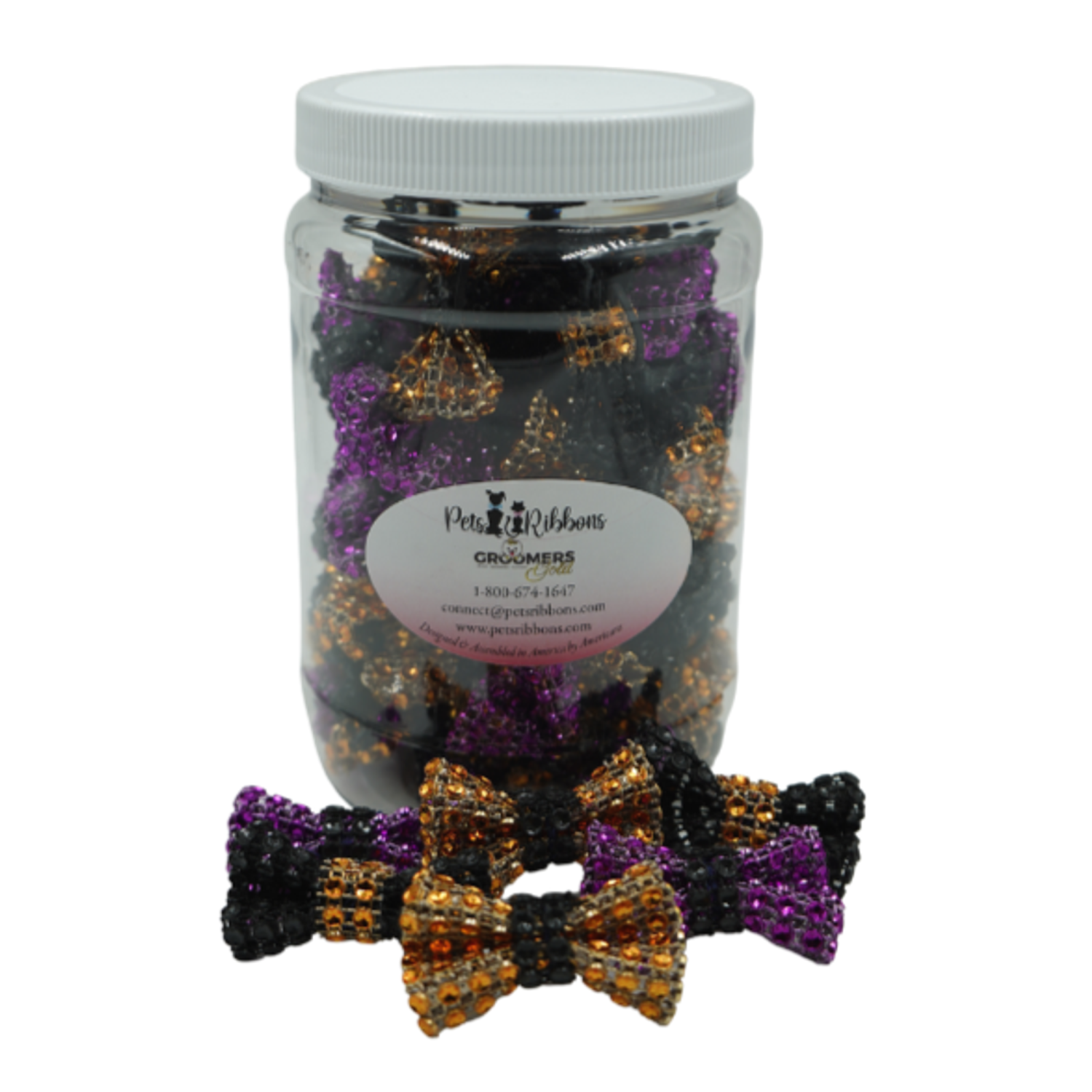 Pets Ribbons GG109X | 50-100 Dog Cat 1.5" Bling Halloween Bows in a Jar|Pets Ribbons Pet Accessories