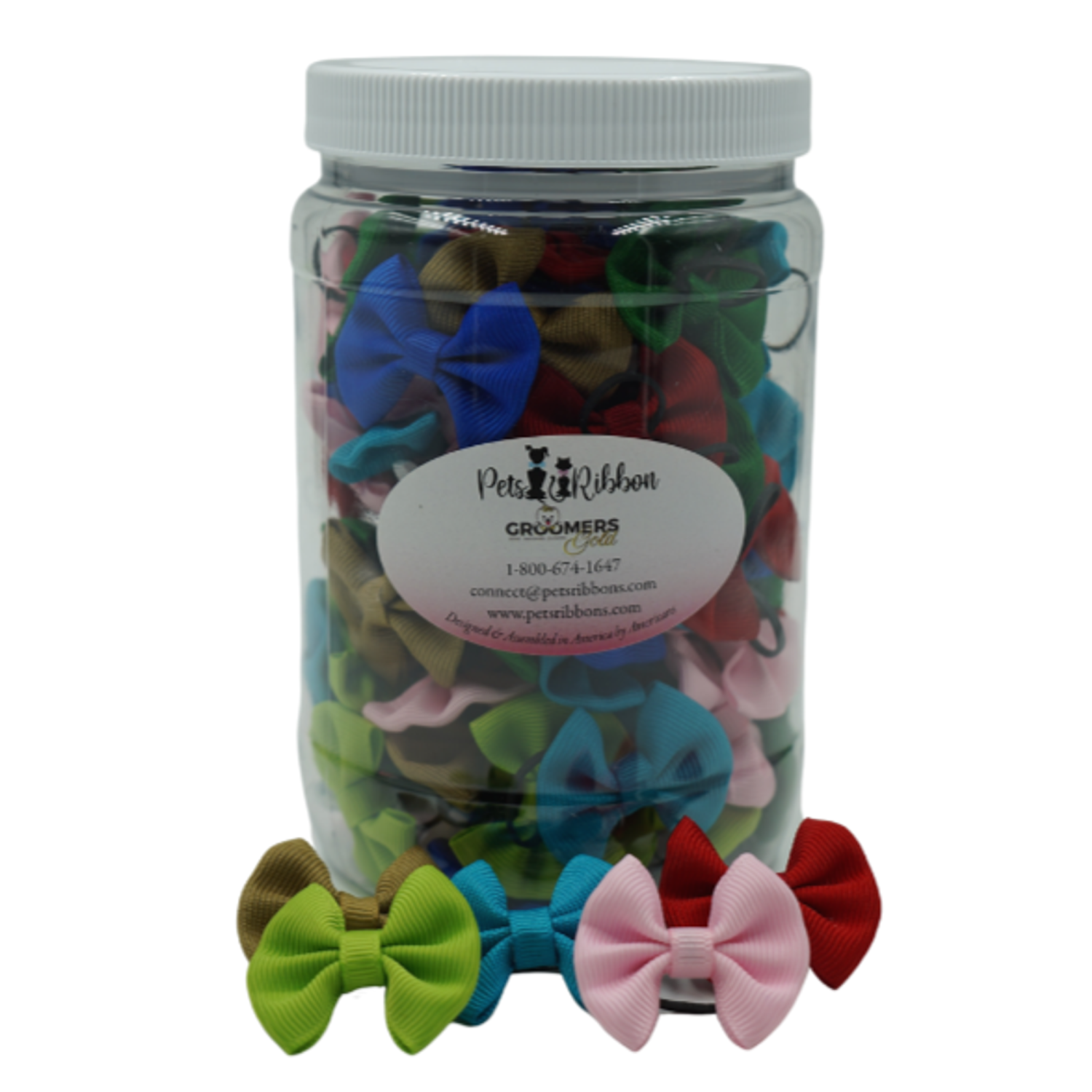 Pets Ribbons GG100 | 50-100 Assorted Groomers Dog / cat Bows in a jar|Pets Ribbons Pet Accessories