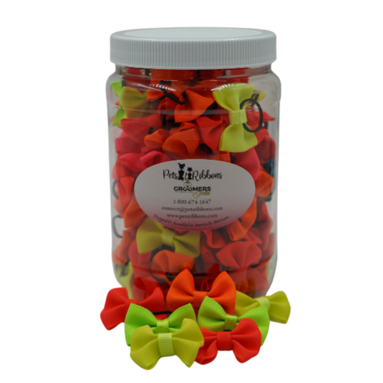 Pets Ribbons GG103 | 50-100 Neon Groomer Dog / Cat Bows in a jar|Pets Ribbons Pet Accessories