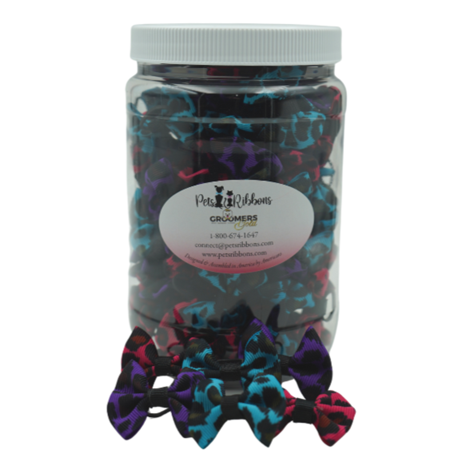Pets Ribbons GG106 | 50-100 Animal Print Groomer dog/ cat bows in a jar|Pets Ribbons Pet Accessories