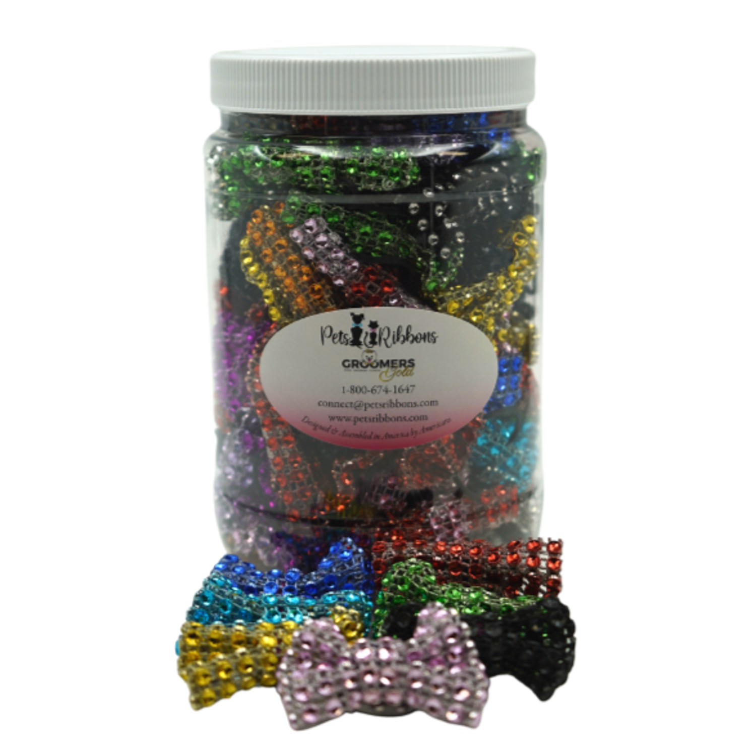 Pets Ribbons GG107 | 50-100 Dog Cat Bows on Velcro Fastener - Bling 1.5"|Pets Ribbons Pet Accessories