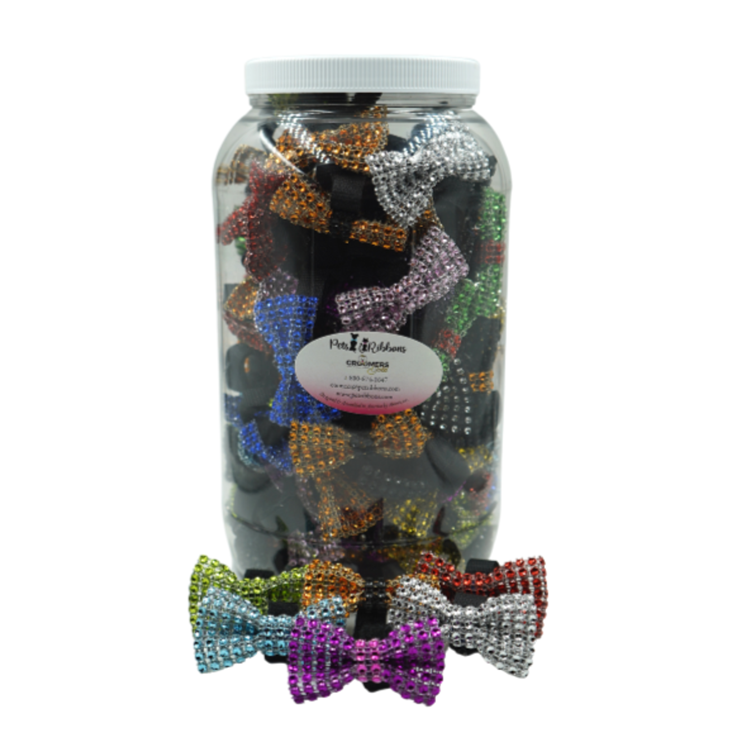 Pets Ribbons GG107VV | 50-100 Dog Cat Bows on Velcro Fastener - Bling 2"|Pets Ribbons Pet Accessories