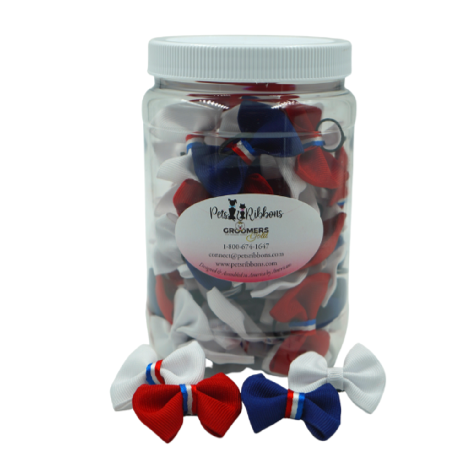 Pets Ribbons GG108 | 50-100 1" Dog Bows on Rubber band in a jar - Americano|Pets Ribbons Pet Accessories