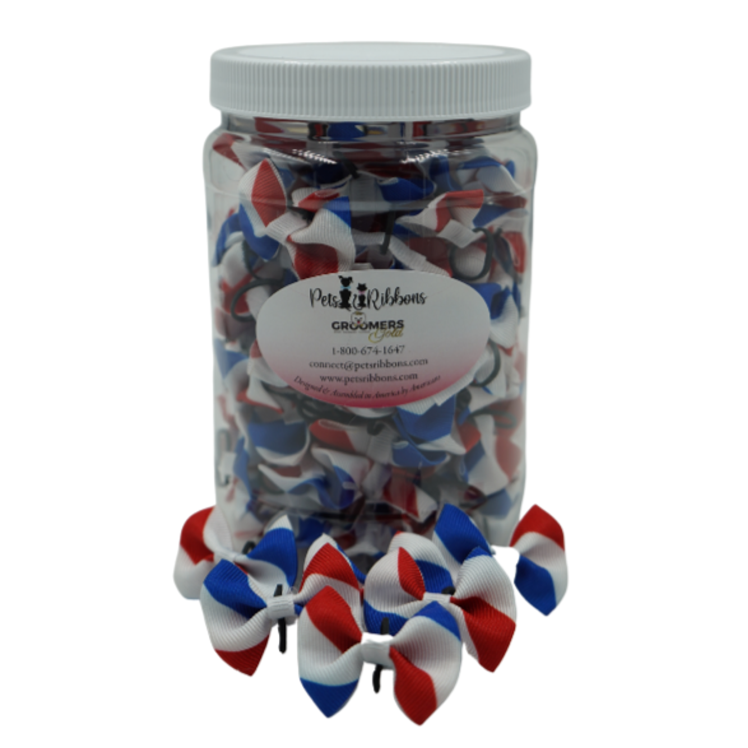 Pets Ribbons GG108a | 50-100 Groomer 1" Dog Cat Bows in a Jar - Barber USA|Pets Ribbons Pet Accessories