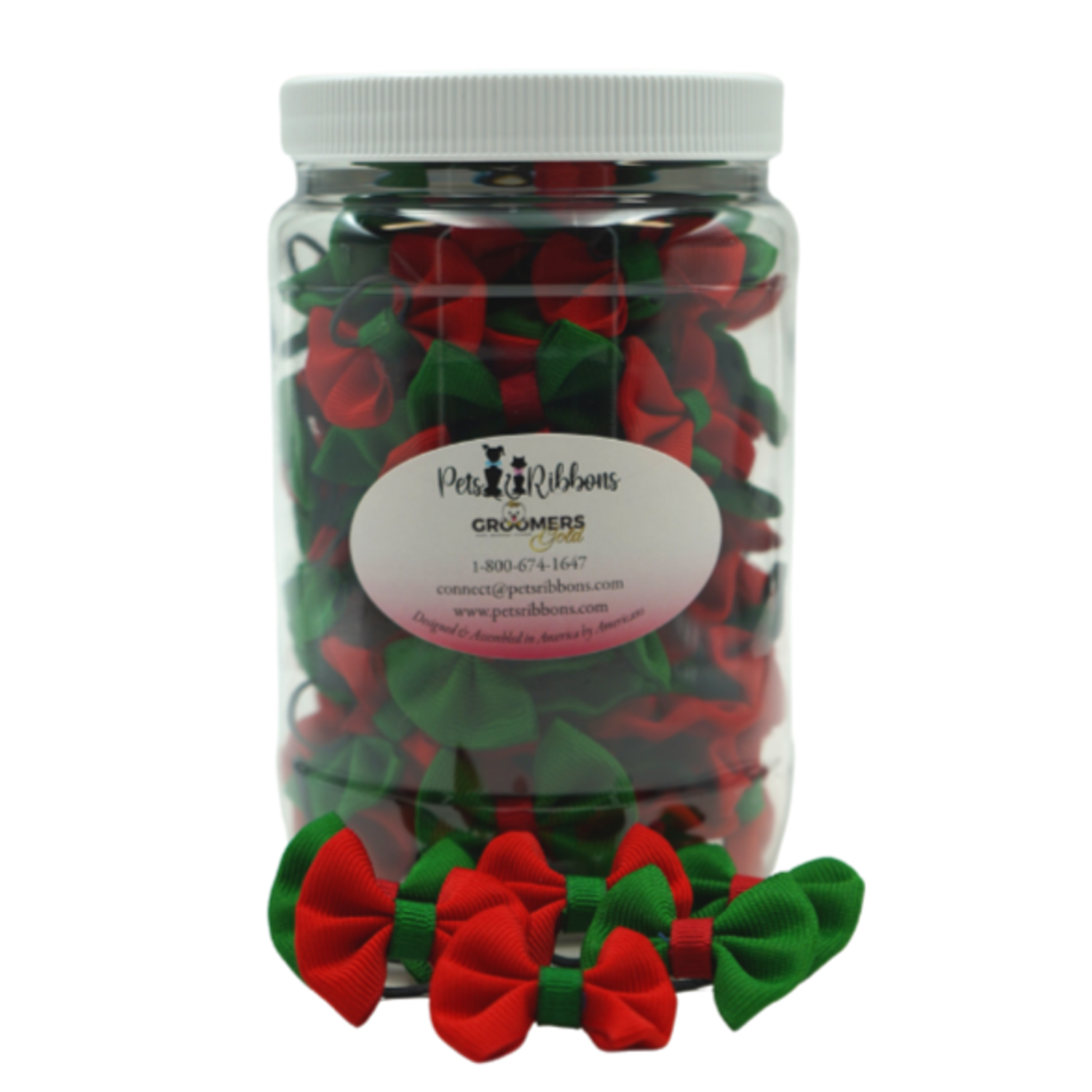 Pets Ribbons GG110 | Jar of 50-100 1.5" Dog | Cat Bows Christmas Trimmed|Pets Ribbons Pet Accessories