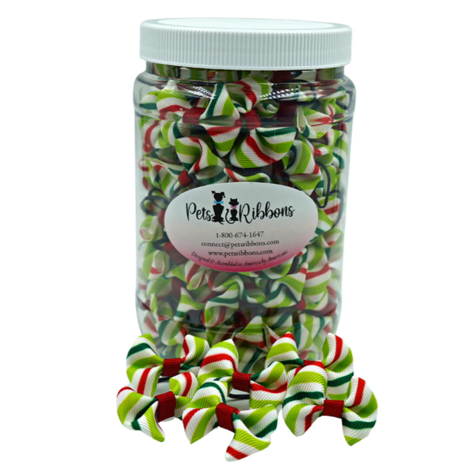 Pets Ribbons GG110CS | 50-100 Christmas candy stripe 1" dog cat bows|Pets Ribbons Pet Accessories