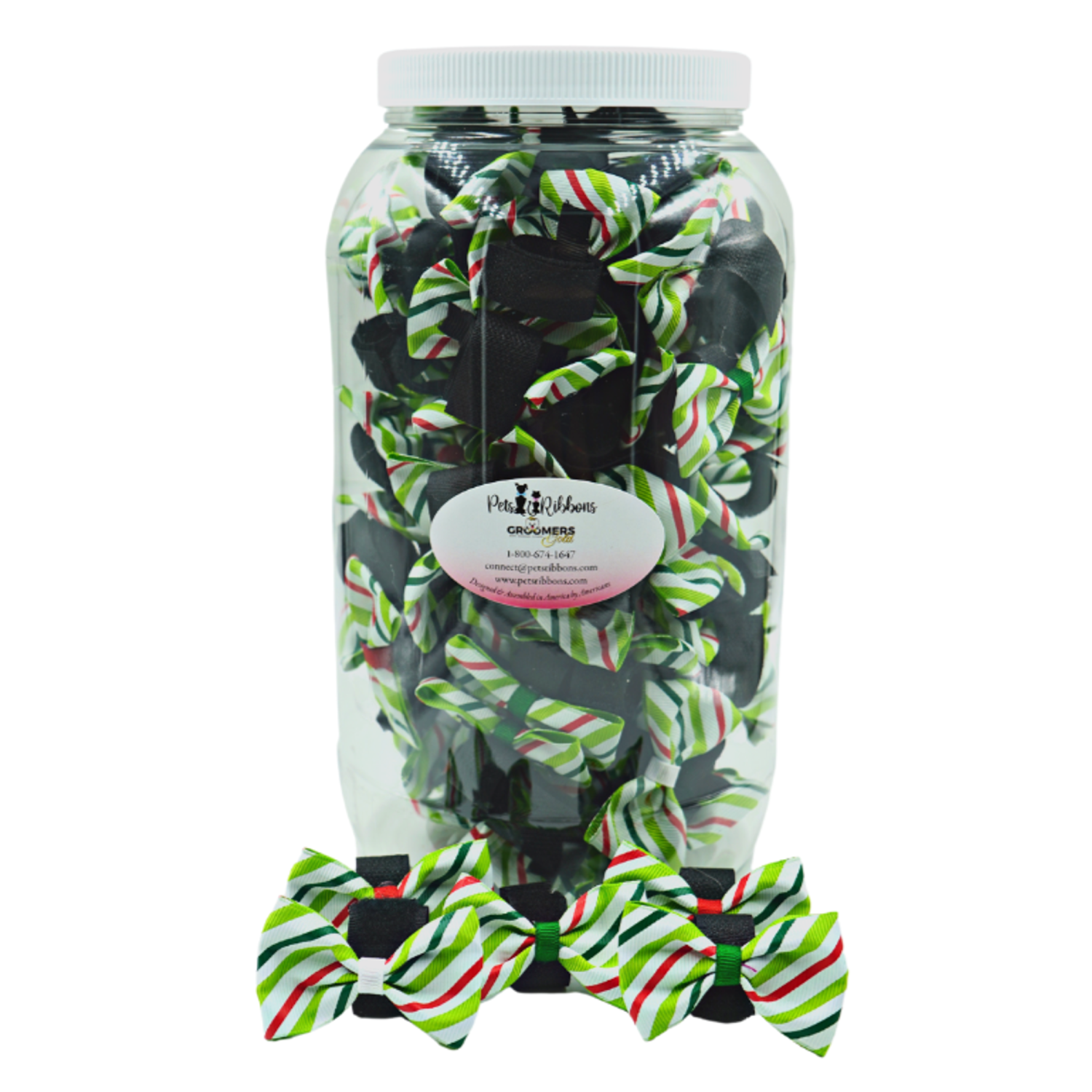Pets Ribbons GG110CSV | 50-100 Dog Christmas candy stripe 2"bows on velcro|Pets Ribbons Pet Accessories