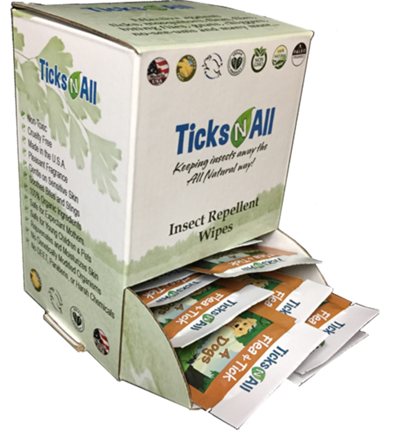 Ticks-N-All All Natural Flea and Tick Wipes 4-Dogs (50 count.) Flea & Tick